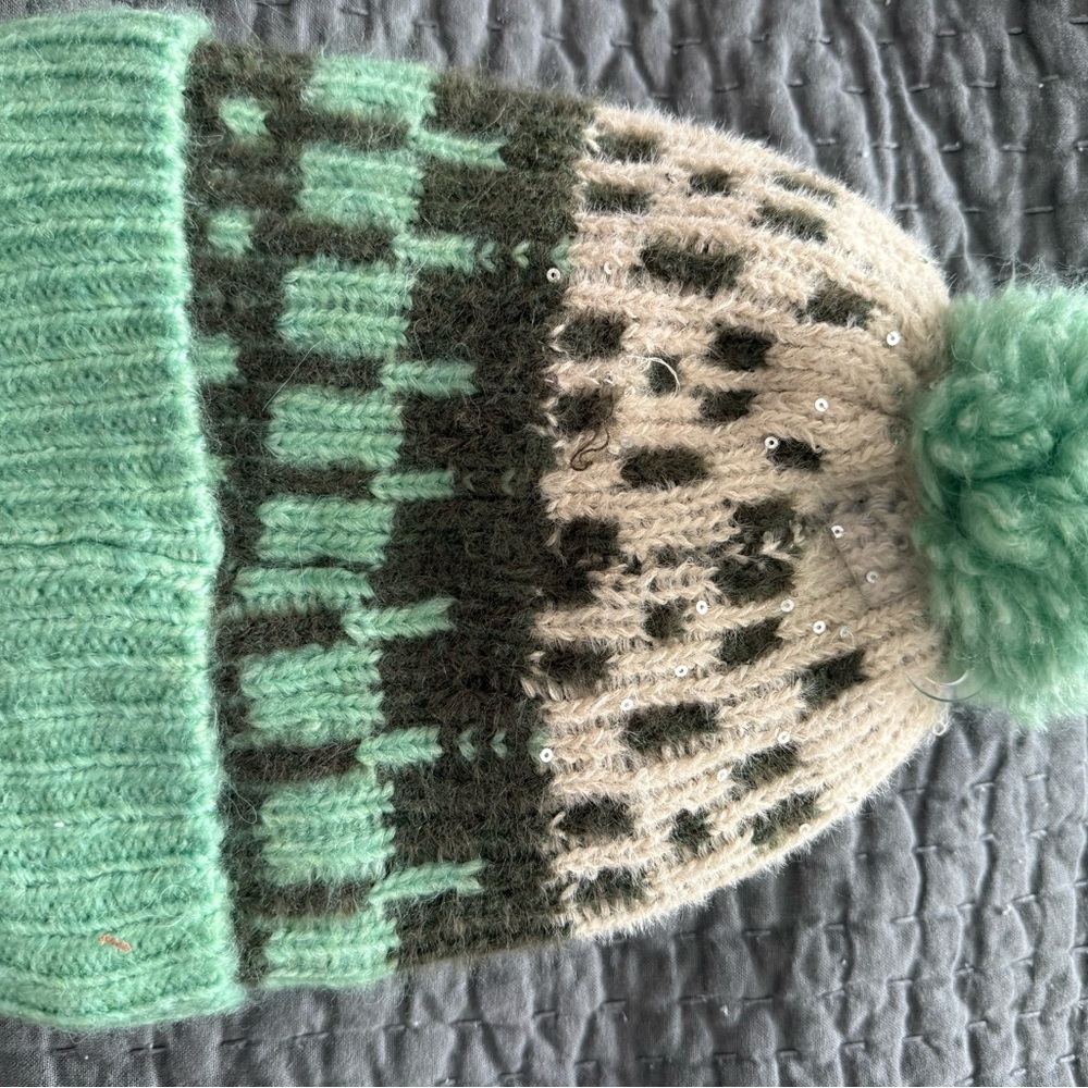 Universal Thread Mint Green and Cream Knit Beanie - Picture 2 of 3